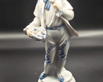 ヴィンテージ磁器製ビクトリア朝紳士フィギュア – 青と白のセラミック