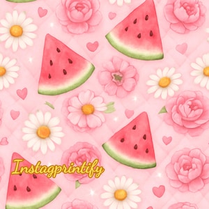 Fruchtige Blumenkokette Nahtlose Muster Bündel Wassermelone und Blume Digitales Papier für Stoff Sublimation, Scrapbook, Tapete