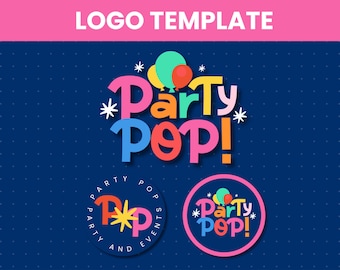 Logo Design Template with Balloons, Colorful Party Decor Logo, Editable Canva Logo, Party Shop Logo Business, Colorful Branding