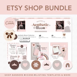 Etsy Shop Kit, Etsy Shop Bundle, Aesthetic Pink Brown Etsy Banner, Canva Banner Templates Etsy Shop Design - ABC