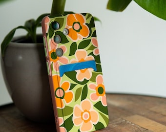 Estuche con diseño de tarjeta con diseño de flores para Samsung S21, S24 FE 5G, S23, Galaxy S22, S20, Note 20, iPhone 16+, 15 Pro Max, 14, iPhone 13 mini, 12 XR, 11, 8 SE, GL011