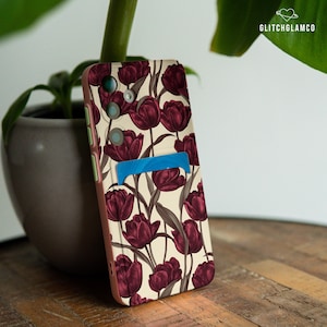 Capa de cartão tulipa escura para Galaxy S22 S21 S20 iPhone 16+ 15 pro max 14 iPhone 13 mini 12 xr iPhone 8 SE 2022 Samsung S24 FE s23 gl018
