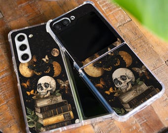 Skull moon book case for Samsung Z Flip 3 5g 6 Z Flip 5 4 Z Fold 4 Z Fold 6 5g soft TPU plastic Moto Razr Plus Google Pixel 9 pro Fold gl026