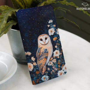 Funda tipo cartera con diseño de búho para iPhone 14 Pro, 16 Plus, 15, 13, 12, XR, 8, Samsung S24 FE, S23, S22, S21, S20, A55, A35, A16, Pixel 8a, 7a, 6, 9, gl027w