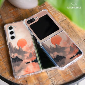 Japanese sunset case for Samsung Z Flip 5 4 Z Flip 6 5 3 5g Z Fold 4 Z Fold 5 6 TPU plastic Moto Razr Plus Google Pixel 9 pro Fold gl022