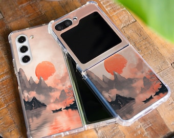 Japanese sunset case for Samsung Z Flip 5 4 Z Flip 6 5 3 5g Z Fold 4 Z Fold 5 6 TPU plastic Moto Razr Plus Google Pixel 9 pro Fold gl022