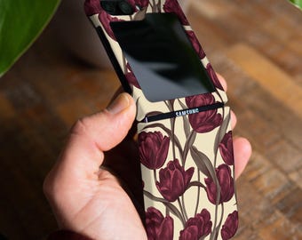 Funda tulipán oscuro para Samsung Galaxy Z Flip 5 Z Flip 6 4 3 5g Z Fold 4 Z Fold 6 5g TPU plástico Moto Razr Plus Google Pixel 9 pro Fold gl018