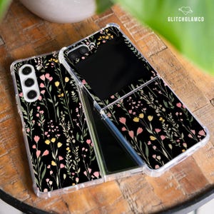 Zwarte bloemen case voor Samsung Z Flip 6 4 Z Flip 5 3 5g Z Fold 4 Z Fold 6 5g zachte TPU plastic Moto Razr Plus Google Pixel 9 pro Fold gl003