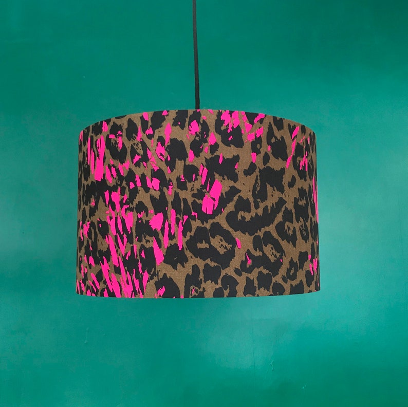 Leopard Print Large 40cm Drum Lampshade Cool Animal Pink Lighting Amazing Fabric Lights