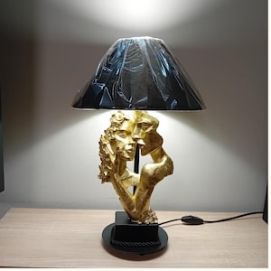 Art Deco Table Lamp | Gold Sculpture Lovers Embrace | Unique Romantic Lighting