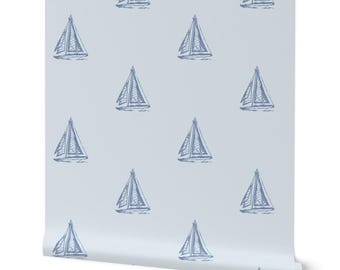 Zeilbootbehang: kustblauw en wit, Peel and Stick