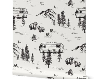 Airstream Camping Wallpaper: Black & White Forest Nursery, Peel and Stick