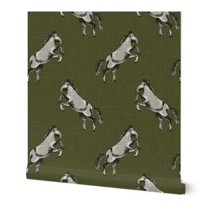 Olive Green Horse Wallpaper: Western Equestrian Decor, Removable Peel & Stick