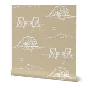 Surfing Wallpaper for Modern Beach Homes - Hand-Drawn Waves Coastal Wallpaper - Removable Peel and Stick for West Coast & East Coast Homes