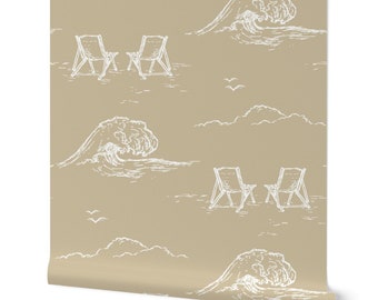 Hand-Drawn Surfing Waves Wallpaper: Coastal Beach Home Decor - Peel and Stick