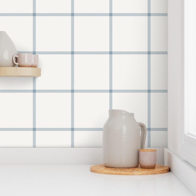 Blue Plaid Wallpaper: Modern Farmhouse Checkered Pattern - Etsy