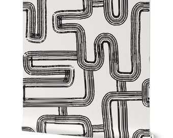 Wavy Lines Wallpaper in Black & White - Removable Peel and Stick Wallpaper - Abstract Removable Peel and Stick Design