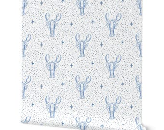 Blue Lobster Coastal Wallpaper: New England Peel and Stick