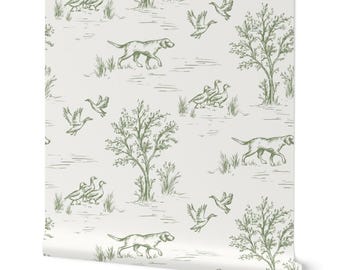 Hunting Dogs Toile Wallpaper: Rustic Farmhouse & Cabin Decor
