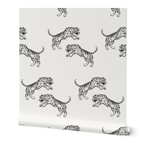 Tiger Wallpaper, Black & White Hollywood Glam Style Removable Peel and Stick Bathroom Wall Art, Unique Decor for Eclectic Homes and Hotels