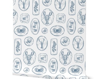 Coastal Toile Wallpaper: Beach House Decor in Removable Peel & Stick or Vinyl