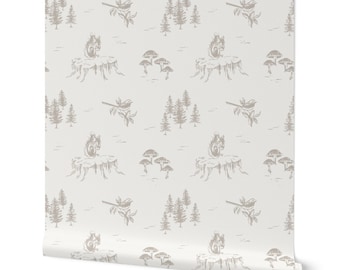 Woodland Animals Nursery Wallpaper in Ivory & Tan - Removable Peel and Stick Wallpaper - Handdrawn Trees, Forest Birds, and Squirrels