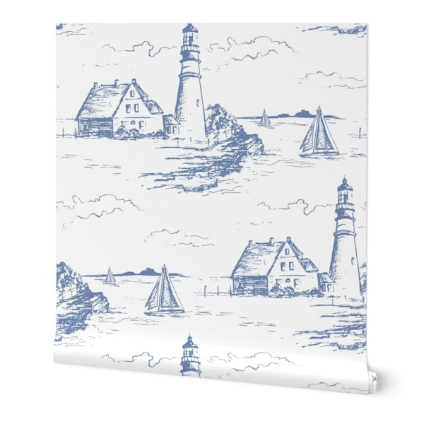 Küsten Toile Tapete, Blau Leuchtturm Segelboot Motiv (Peel & Stick)