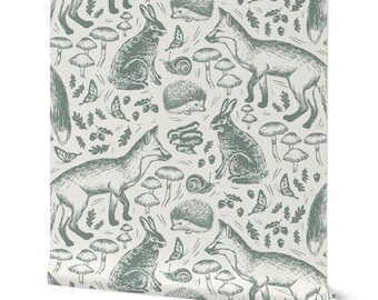 Woodland Fox Wallpaper in Green Nursery Peel and Stick