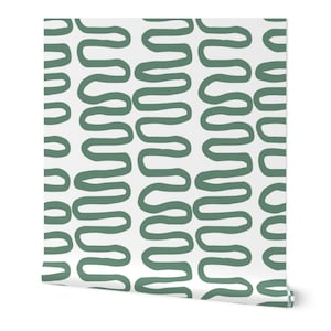 Carta da parati moderna verde, arte murale astratta, arredamento camera da letto boho, carta da parati rimovibile stacca e attacca, carta da parati strutturata moderna di metà secolo