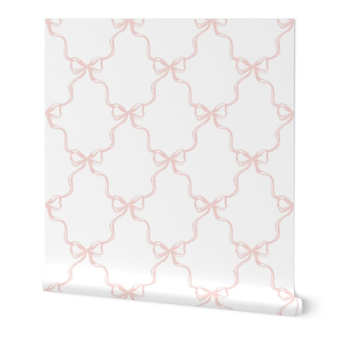 Pink Bow Wallpaper of Coquette Ribbon Trellis for Girls Bedroom or ...