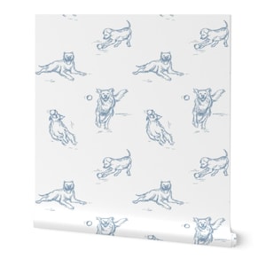 Blue Dog Toile Wallpaper: Vintage Canine Pattern for Nursery