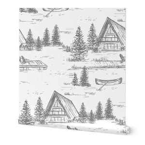 Rustic Wallpaper, Lake House Cabin Wall Mural, Outdoor Adventure Wallpaper, Peel and Stick Baby Boy Nursery Wall Decor, Nature Wallpaper