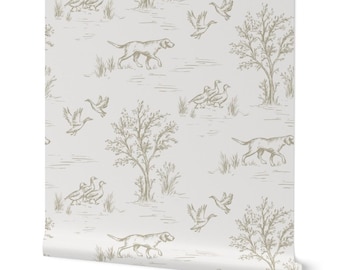 Hunting Dog Toile Wallpaper: Vintage Farmhouse Animal Peel and Stick