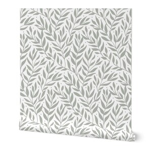 Neutral Floral Wallpaper: Muted Green Peel and Stick, Nursery Decor