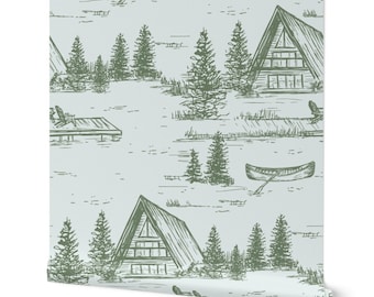 Vintage Toile Lake House-behang: campingthema Peel and Stick rustiek hutdecor