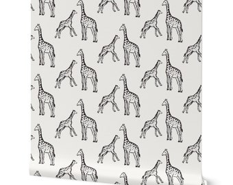 Safari Wallpaper of Giraffes for Nursery - Removable Peel & Stick Wallpaper in Black and White - Safari Print for Baby and Kids Room