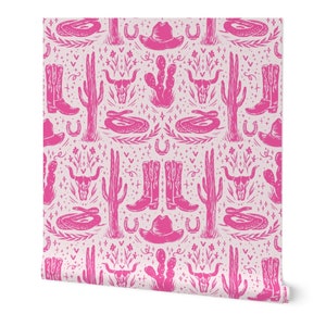 West Texas Tapete, Hot Pink Desert Wandbild, Abnehmbare Tapete zum Abziehen und Aufkleben, Kaktus-Tapete, Kunstwand für Baby-Mädchen