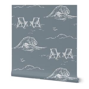 Coastal Wallpaper, Neutral Blue Ocean Wall Decor for Baby Nursery or Office, Textured Wallpaper Removable for West and East Coast Homes