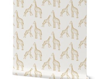 Giraffe Wallpaper for Baby or Kids Room - Removable Peel & Stick Wallpaper in Gold and White - Nursery Safari Print for Children's Playroom