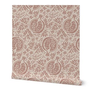 William Morris Inspired Wallpaper, Terracotta Pomegranate Wallpaper, Vintage Botanical Peel and Stick Wall Mural for Kitchens & Bedrooms