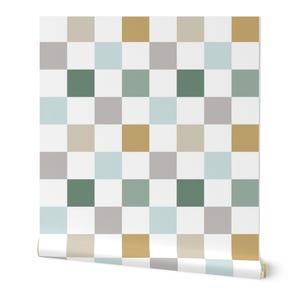 Blue & Green Checkered Peel and Stick Wallpaper: Nursery Geometric Decor