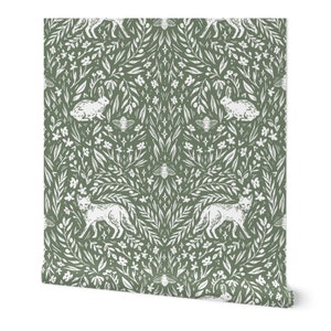 Woodland Animals Nursery Wallpaper in Sage Green | Removable Peel and Stick Wallpaper for Baby Nurseries & Children's Room Decor