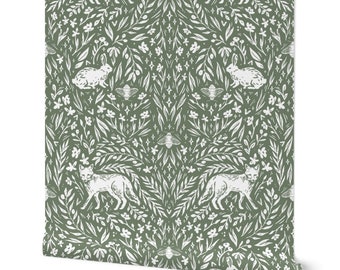 Woodland Animals Nursery Wallpaper in Sage Green | Removable Peel and Stick Wallpaper for Baby Nurseries & Children's Room Decor