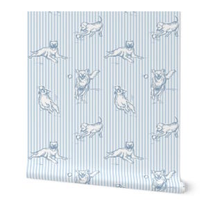 Dog Themed Wallpaper in Blue & White for Lauren