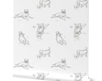 Papel pintado gris y blanco con diseño de perros para la decoración de habitaciones infantiles o guarderías: autoadhesivo.