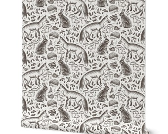 Woodland Forest Nursery Wallpaper in Brown & Ivory - Removable Peel and Stick Wallpaper - Rabbits, Foxes, Mushrooms, and Butterflies