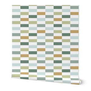 Blue, Gold & Green Checkered Peel and Stick Wallpaper