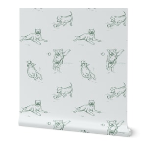 Blue & Green Dog Wallpaper: Nursery, Kids Playroom - Peel and Stick