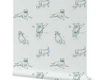 Dog Themed Wallpaper in Blue & Green - Removable Peel and Stick Wallpaper for Nursery, Bedrooms, and Kids Playroom - Cute Puppies Wallpaper