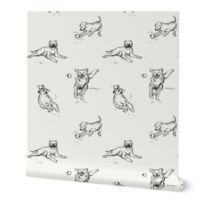 Dog Wallpaper in Black and White - Removable Peel & Stick Wallpaper for Nursery, Bedrooms, and Kids Playroom - Cute Dogs Wallpaper Design